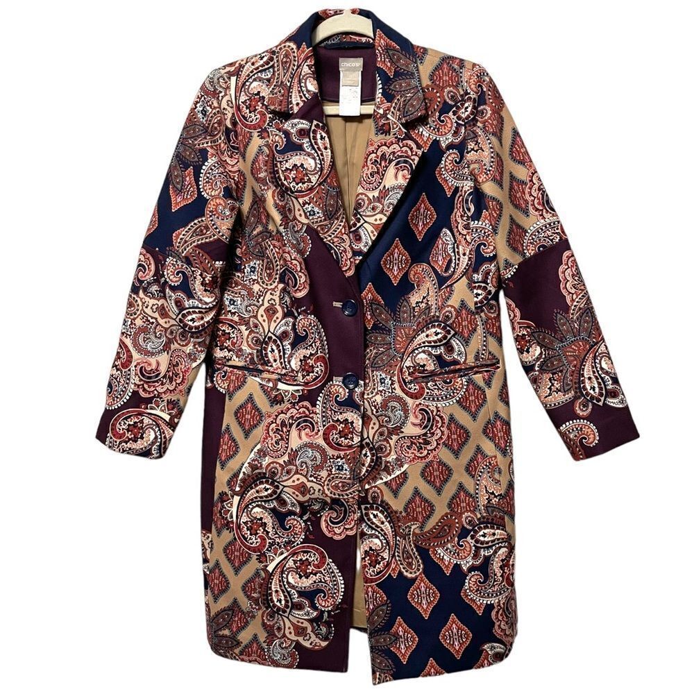 NWOT CHICO’S Patterned Patch Print Coat S - Picture 2 of 10